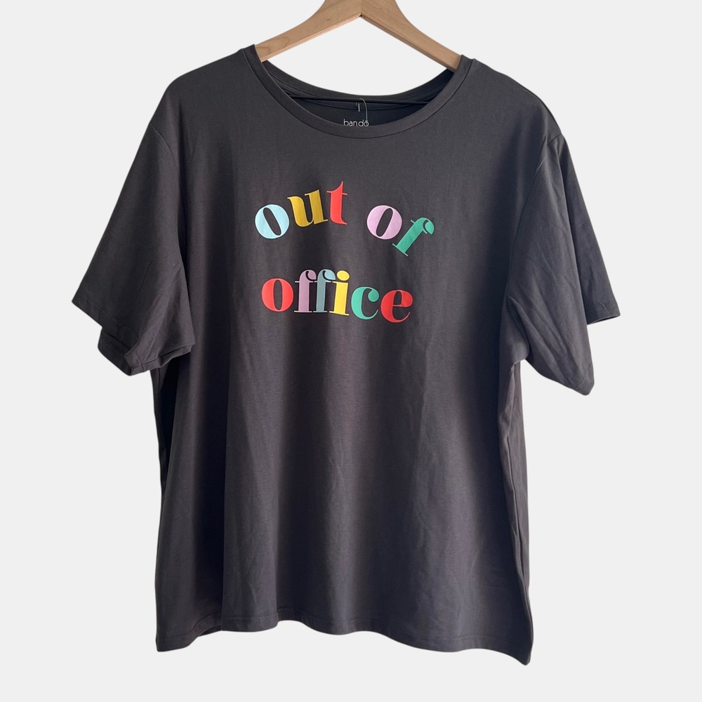 ban.do Out Of Office Graphic T-Shirt Women's 2X Vintage Black NWT